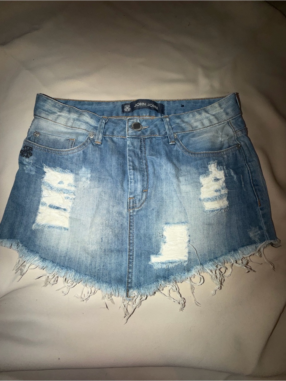 JOHN JOHN  Blue Distressed Denim Mini Skirt